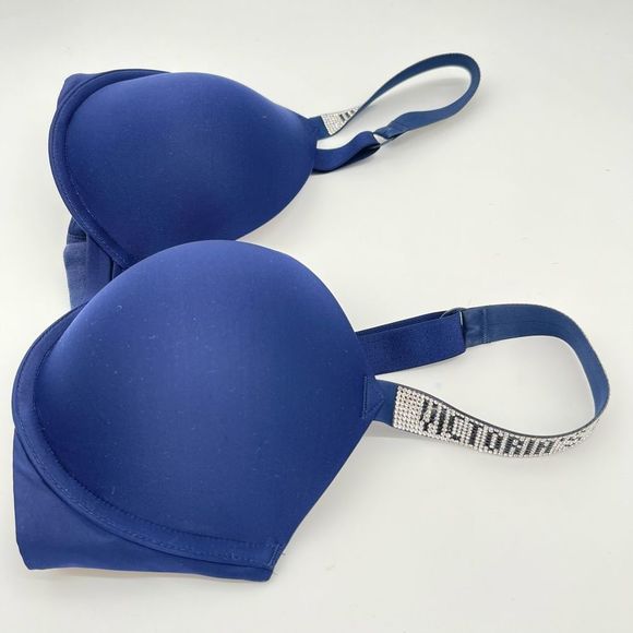 Victoria's Secret Other - Victorias Secret Very Sexy Navy Blue Push Up Bra Sequin Shiny Strap 32DD